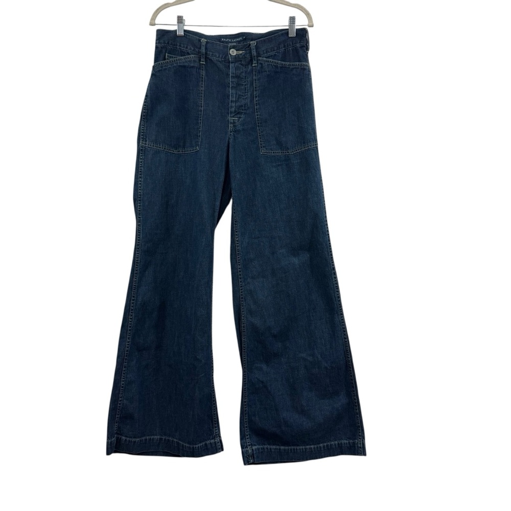 Ralph Lauren High Rise Flare Wide Leg Patch Pocket Denim Jeans Size 31 X 34